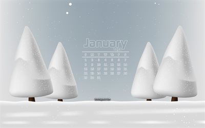 calendario gennaio 2023, 4k, sfondo invernale, calendari 2023, paesaggio invernale, gennaio, modello invernale, neve