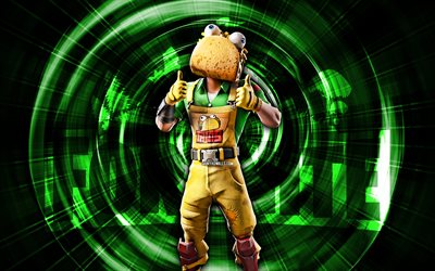 guaco, 4k, sfondo verde astratto, fortnite, raggi astratti, guaco skin, fortnite guaco skin, personaggi fortnite, guaco fortnite