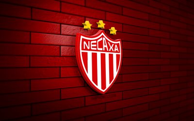 club necaxa 3d-logo, 4k, rote ziegelwand, liga mx, fußball, mexikanischer fußballverein, club necaxa-logo, club necaxa-emblem, club necaxa, sportlogo, necaxa fc