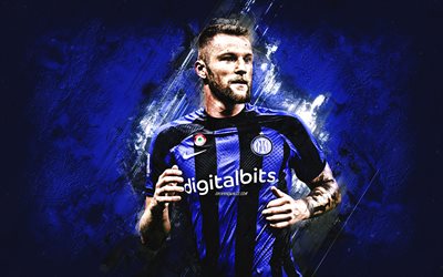 Milan Skriniar, Inter Milan, portrait, blue stone background, Slovak football player, Internazionale, Nerazzurri, Serie A, Italy, football