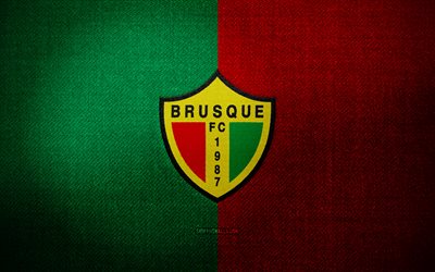 Brusque FC badge, 4k, green red fabric background, Brazilian Serie A, Brusque FC logo, Brusque FC emblem, sports logo, Brazilian football club, Brusque, soccer, football, Brusque FC