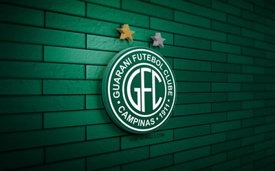 شعار guarani fc 3d, 4k, لبنة خضراء, الدوري البرازيلي, كرة القدم, نادي كرة القدم البرازيلي, شعار guarani fc, غواراني, شعار رياضي, guarani fc