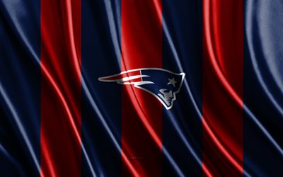 New England Patriots, NFL, blue red silk texture, New England Patriots flag, National Football League, New England Patriots emblem, USA, New England Patriots badge