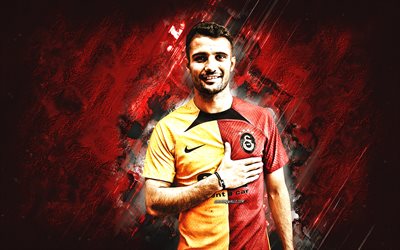 Leo Dubois, Galatasaray, portrait, French football player, red stone background, Turkey, football