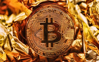 bitcoin or signe, 4k, btc, crypto-monnaie, bitcoin pièce d'or, bitcoin signe, la monnaie électronique, la finance, l'or, le prix des concepts bitcoin, bitcoin