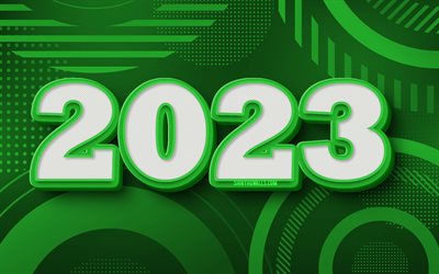 4k, 2023 Happy New Year, green 3D grunge digits, green abstract background, 2023 concepts, 2023 3D digits, Happy New Year 2023, grunge art, 2023 green background, 2023 year
