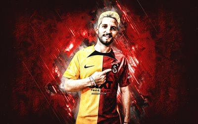 Dries Mertens, Galatasaray, Ciro, Belgian football player, portrait, red stone background, Mertens Galatasaray, Turkey, football