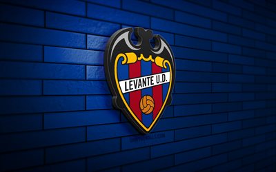 Levante UD 3D logo, 4K, blue brickwall, LaLiga2, soccer, spanish football club, Levante UD logo, Levante UD emblem, La Liga 2, football, Levante UD, sports logo, Levante FC