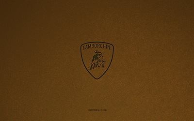 ランボルギーニのロゴ, 4k, 車のロゴ, ランボルギーニのエンブレム, 茶色の石のテクスチャ, ランボルギーニ, 人気の車のブランド, ランボルギーニの看板, 茶色の石の背景