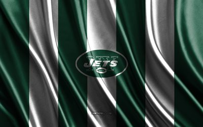 new york jets, nfl, grün-weiße seidenstruktur, new york jets-flagge, american-football-team, national football league, american football, seidenflagge, new york jets-emblem, usa, new york jets-abzeichen