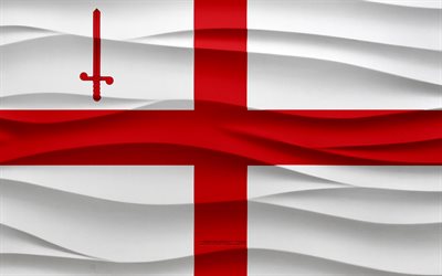 4k, Flag of City of London, 3d waves plaster background, City of London flag, 3d waves texture, English national symbols, Day of London, county of England, 3d City of London flag, City of London, England