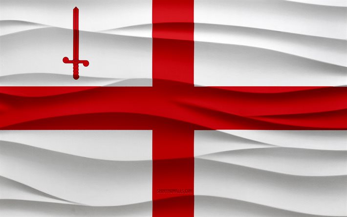 4k, flagge der city of london, 3d-wellen-gipshintergrund, city of london-flagge, 3d-wellen-textur, englische nationale symbole, tag von london, grafschaft england, 3d-city of london-flagge, city of london, england