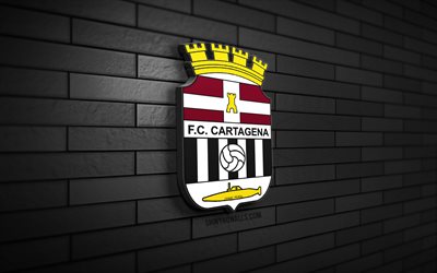 logotipo fc cartagena 3d, 4k, pared de ladrillo negro, laliga2, fútbol, ​​club de fútbol español, logotipo fc cartagena, emblema fc cartagena, la liga 2, ​​fc cartagena, logotipo deportivo, cartagena fc