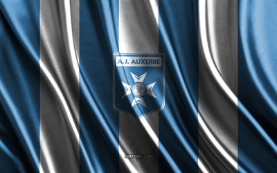 4k, AJ Auxerre logo, Ligue 1, orange black silk texture, AJ Auxerre flag, French football team, AJ Auxerre, football, silk flag, AJ Auxerre emblem, France, AJ Auxerre badge