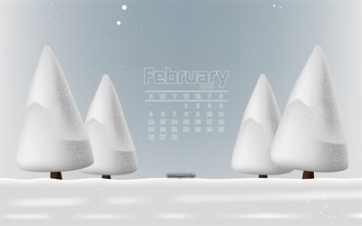 February 2023 Calendar, 4k, winter background, 2023 calendars, winter landscape, 2023 February Calendar, February, winter template, February Calendar 2023, snow