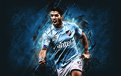 Luis Suarez, Nacional, portrait, Uruguayan football player, blue stone background, football, Uruguay, Club Nacional de Football