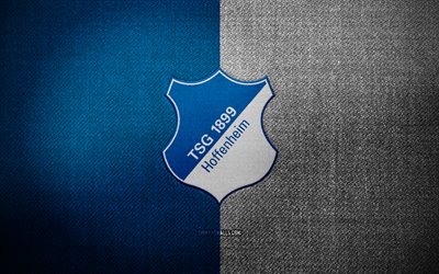 TSG 1899 Hoffenheim badge, 4k, blue white fabric background, Bundesliga, TSG 1899 Hoffenheim logo, TSG 1899 Hoffenheim emblem, sports logo, german football club, TSG 1899 Hoffenheim, soccer, football, TSG 1899 Hoffenheim FC