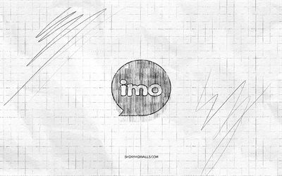 imo 스케치 로고, 4k, 체크 무늬 종이 배경, 이모 블랙 로고, 브랜드, 로고 스케치, imo 로고, 연필 드로잉, imo