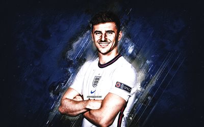 mason mount, england national football team, englischer fußballspieler, blue stone hintergrund, england, fußball