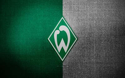 SV Werder Bremen badge, 4k, green white fabric background, Bundesliga, SV Werder Bremen logo, SV Werder Bremen emblem, sports logo, german football club, SV Werder Bremen, soccer, football, Werder Bremen FC
