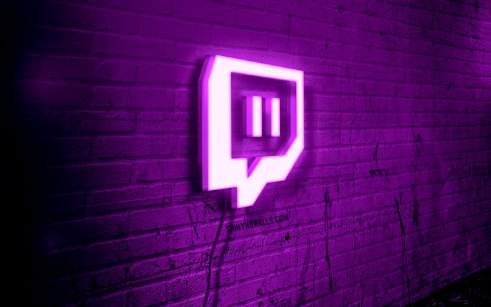 Descargar Twitch Neon Logo 4k Violet Brickwall Grunge Art Creative Logotipo On Wire Twitch
