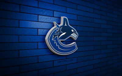 vancouver canucks 3d logo, 4k, blu brickwall, nhl, hockey, logo di vancouver canucks, squadra di hockey canadese, emblema di vancouver canucks, logo sportivo, vancouver canucks