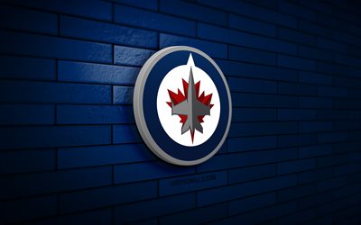 logo de winnipeg jets 3d, 4k, blue brickwall, nhl, hockey, logo des jets de winnipeg, équipe de hockey canadienne, emblème des jets de winnipeg, logo sportif, jets de winnipeg