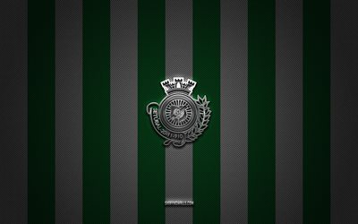 vitoria settubal fc logo, portugais football club, primeira liga, green white carbon background, vitoria setubal fc emblem, football, vitoria setubal fc, portugal, vitoria settubal fc silver metal logo