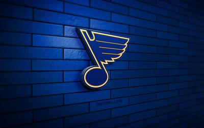 st louis blues logotipo 3d, 4k, blue brickwall, nhl, hockey, st louis blues logotipo, american hockey team, st louis blues emblem, sports logotipo, st louis blues