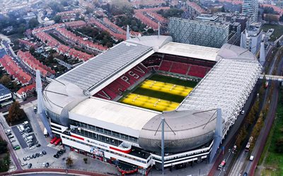 4k, Philips Stadion, aerial view, Eindhoven, PSV Stadium, PSV Eindhoven, football stadium, Netherlands, Eredivisie, PSV