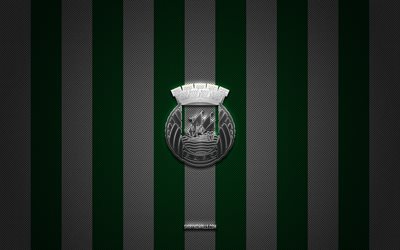 Rio Ave FC logo, Portuguese football club, Primeira Liga, green white carbon background, Rio Ave FC emblem, football, Rio Ave FC, Portugal, Rio Ave FC silver metal logo