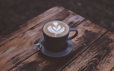 4k, tasse de café, latte art, concept de café, dessins sur la mousse de café, café, latte