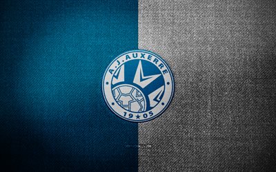AJ Auxerre badge, 4k, blue white fabric background, Ligue 1, AJ Auxerre logo, AJ Auxerre emblem, sports logo, french football club, AJ Auxerre, soccer, football, Auxerre FC