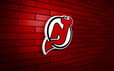 new jersey devils 3d -logo, 4k, red brickwall, nhl, hockey, new jersey devils logo, american hockey team, new jersey devils emblem, sportlogo, new jersey devils