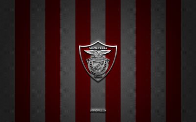 CD Santa Clara logo, Portuguese football club, Primeira Liga, red white carbon background, CD Santa Clara emblem, football, CD Santa Clara, Portugal, CD Santa Clara silver metal logo