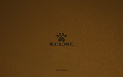 kelme logo, 4k, loghi dei produttori, emblema di kelme, trama in pietra marrone, kelme, marchi popolari, segno kelme, sfondo di pietra marrone