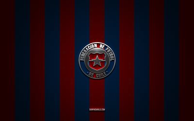 Chile national football team logo, CONMEBOL, South America, blue red carbon background, Chile national football team emblem, football, Chile national football team, Chile