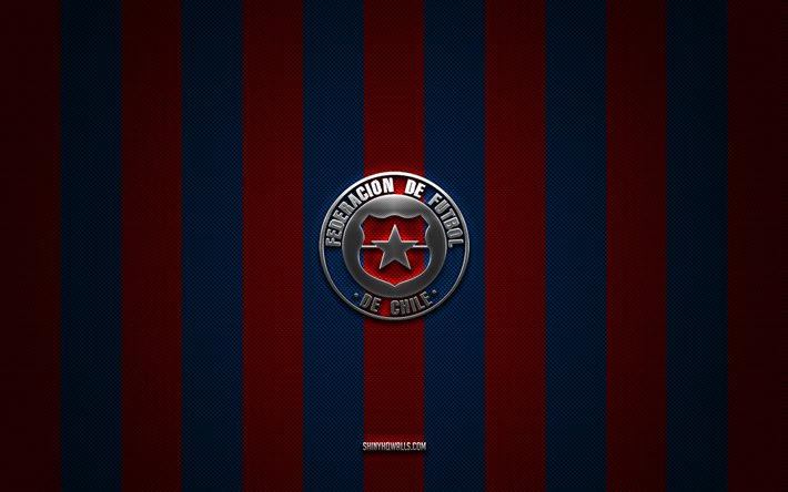 Chile national football team logo, CONMEBOL, South America, blue red carbon background, Chile national football team emblem, football, Chile national football team, Chile
