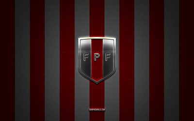 ペルーナショナルフットボールチームのロゴ, コンメボール, 南アメリカ, 赤い白い炭素の背景, ペルーナショナルフットボールチームのエンブレム, フットボール, ペルーナショナルフットボールチーム, ペルー