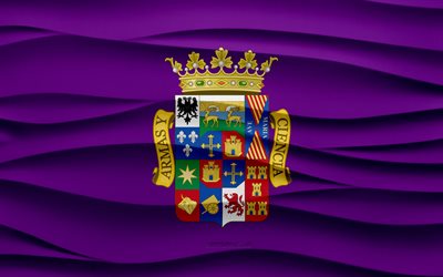 4k, パレンシアの旗, 3d wavesプラスターの背景, 3dウェーブテクスチャ, スペインの国民のシンボル, パレンシアの日, スペインの州, 3dレオンフラグ, パレンシア, スペイン