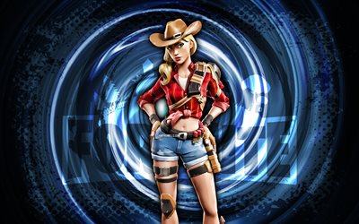 4k, rustler, fortnite, blue grunge spiral fondo, skin de rustler, rustler fortnite carácter, rustler fortnite, fortnite personajes, arte grunge, skin rustler