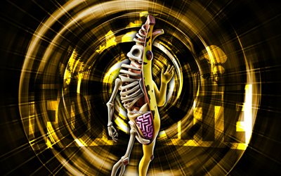 Peely Bone, 4k, yellow abstract background, Fortnite, abstract rays, Peely Bone Skin, Fortnite Peely Bone Skin, Fortnite characters, Peely Bone Fortnite