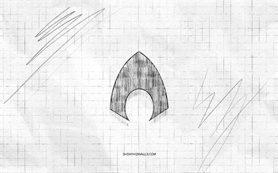 Aquaman sketch logo, 4K, checkered paper background, Aquaman black logo, superheroes, logo sketches, Aquaman logo, pencil drawing, Aquaman
