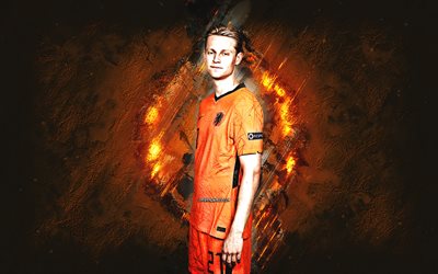 frenkie de jong, squadra di calcio nazionale olandese, giocatore di football olandese, sfondo arancione, paesi bassi, calcio