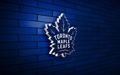 toronto maple leafs 3d -logo, 4k, blue brickwall, nhl, hockey, toronto maple leafs logo, kanadisches hockeyteam, toronto maple leafs emblem, sportlogo, toronto maple leafs