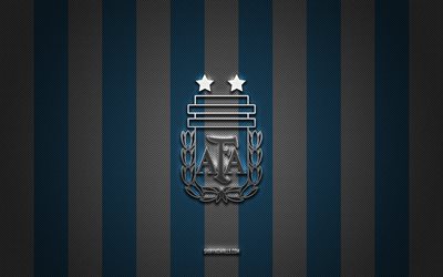 logo de l équipe nationale de football d argentine, conmebol, amérique du sud, fond de carbone blanc bleu, emblème de l équipe nationale de football de l argentine, football, équipe nationale de football argentine, argentine