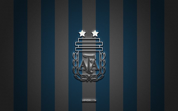 logo della squadra di calcio nazionale argentina, conmebol, sud america, blue white carbon background, emblema della squadra di calcio nazionale argentina, football, argentina national football team, argentina