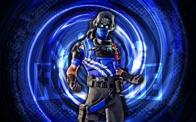 4k, carbono comando, fortnite, fundo espiral de grunge azul, pele de comando carbono, caráter carbono comando fortnite, comando carbono fortnite, caracteres fortnite, arte grunge, comando carbono skin