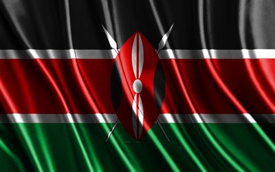 bandera de kenia, 4k, banderas 3d de seda, países de áfrica, día de kenia, ondas de tela 3d, banderas onduladas de seda, países africanos, símbolos nacionales de kenia, kenia, áfrica
