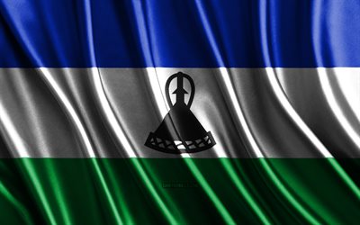 flagge von lesotho, 4k, 3d-flaggen aus seide, länder afrikas, tag von lesotho, 3d-stoffwellen, lesotho-flagge, gewellte seidenflaggen, afrikanische länder, nationale symbole von lesotho, lesotho, afrika